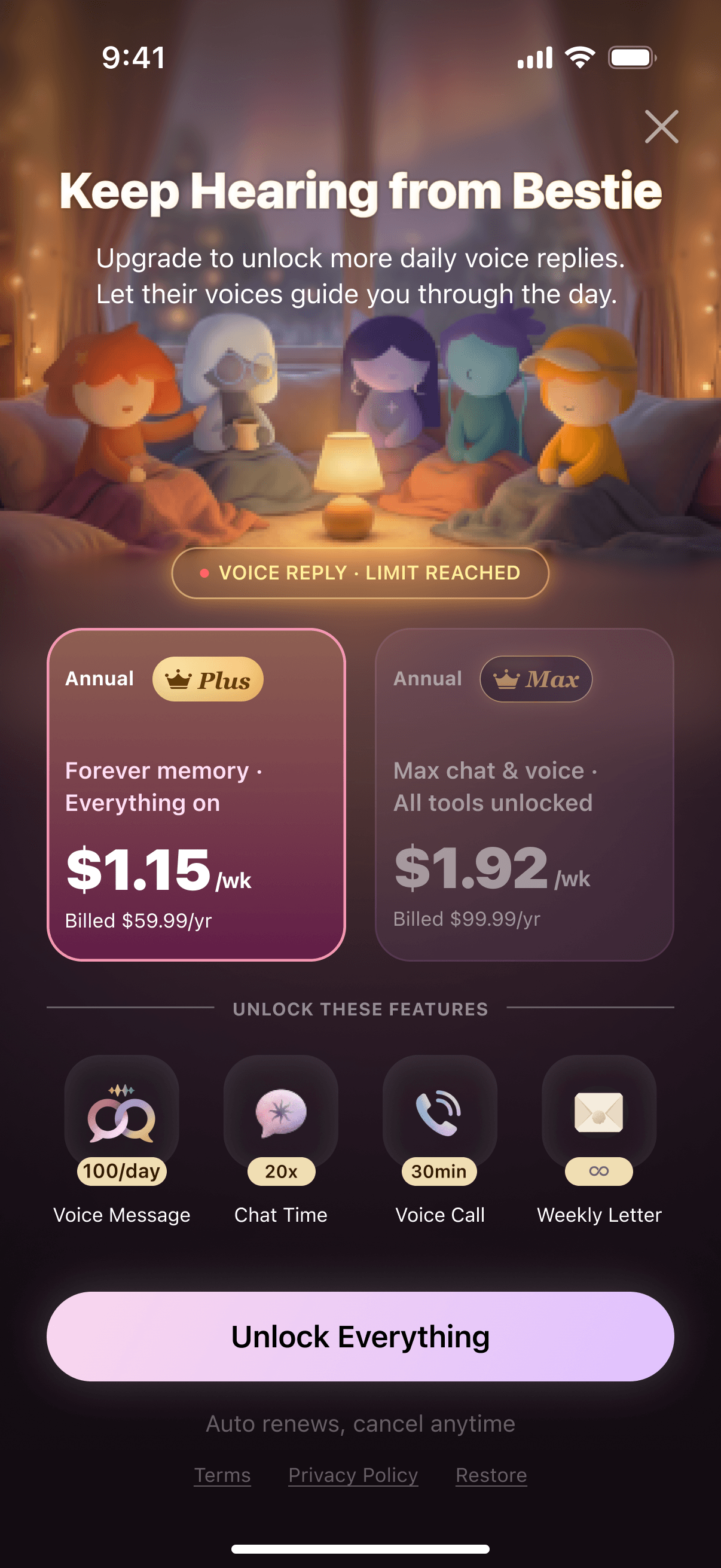 Voice reply · limit reached