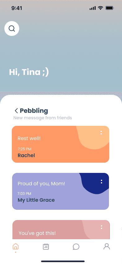 Pebbling inbox of messages from family