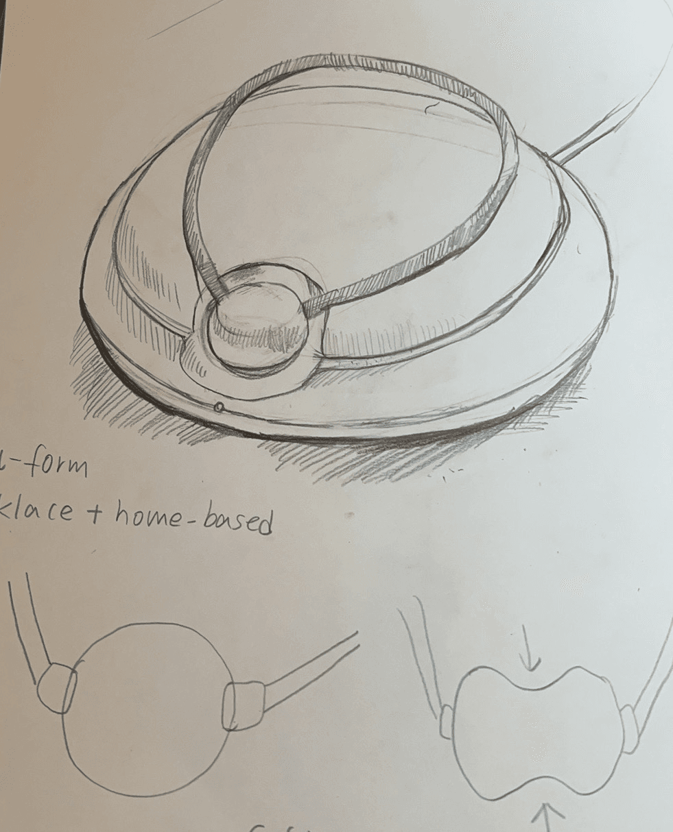 Form sketches: necklace, pin, and home-based directions