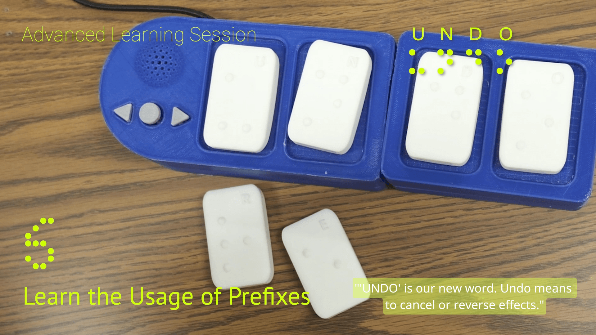 Boards spelling UNDO after swapping the prefix blocks, RE blocks set aside